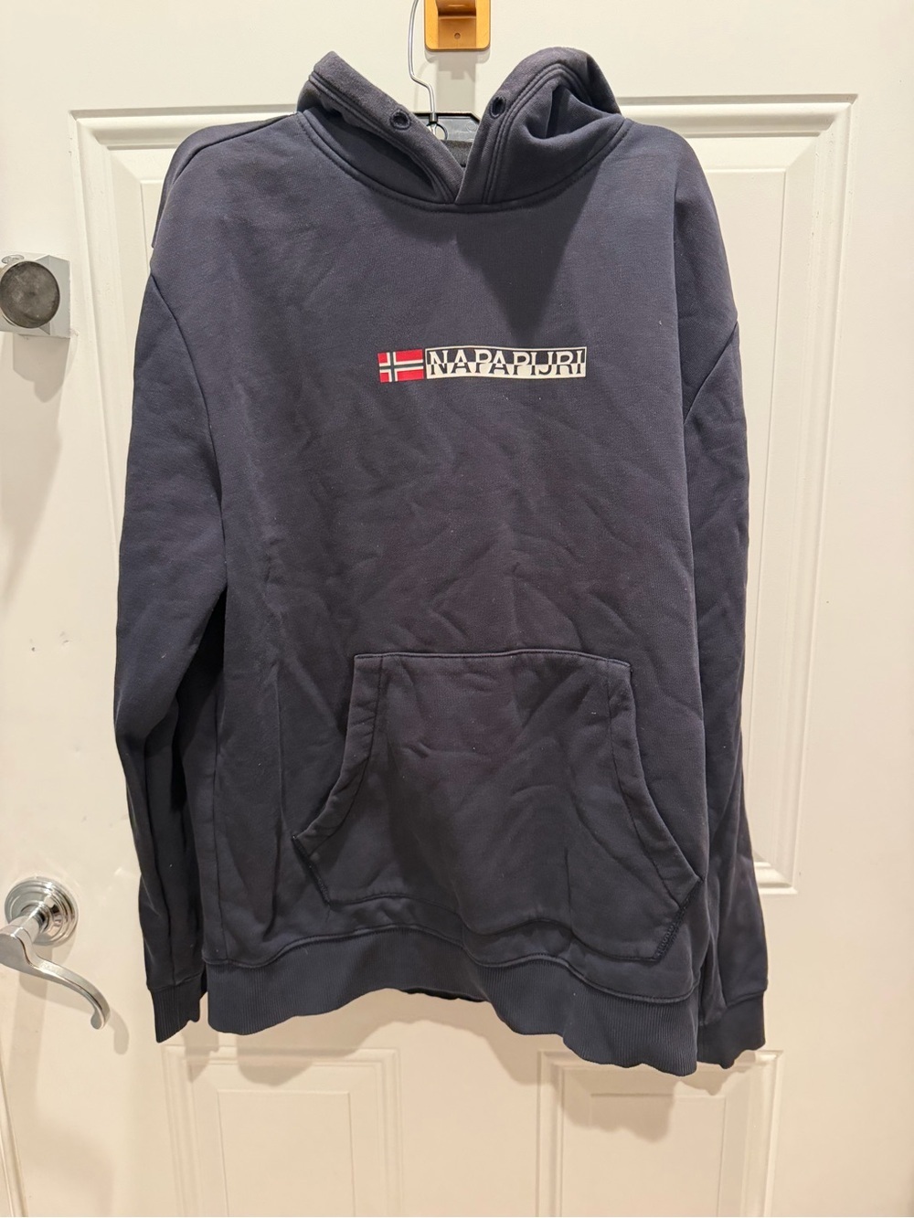 Napapijri Bory Logo Hoodie in a navy blue color.